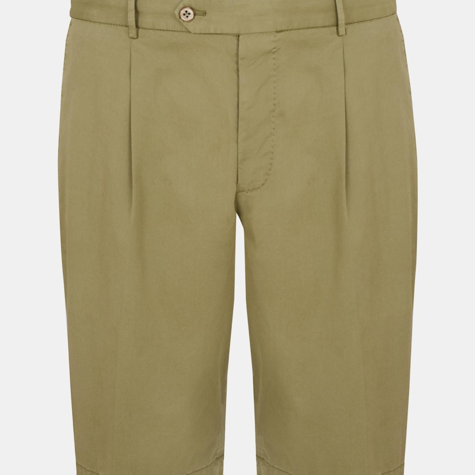 Erkek Yeşil Büzgülü Elastik Bel Bantlı Pilili Bermuda Şort