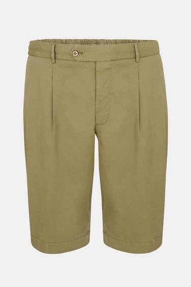  Erkek Yeşil Büzgülü Elastik Bel Bantlı Pilili Bermuda Şort