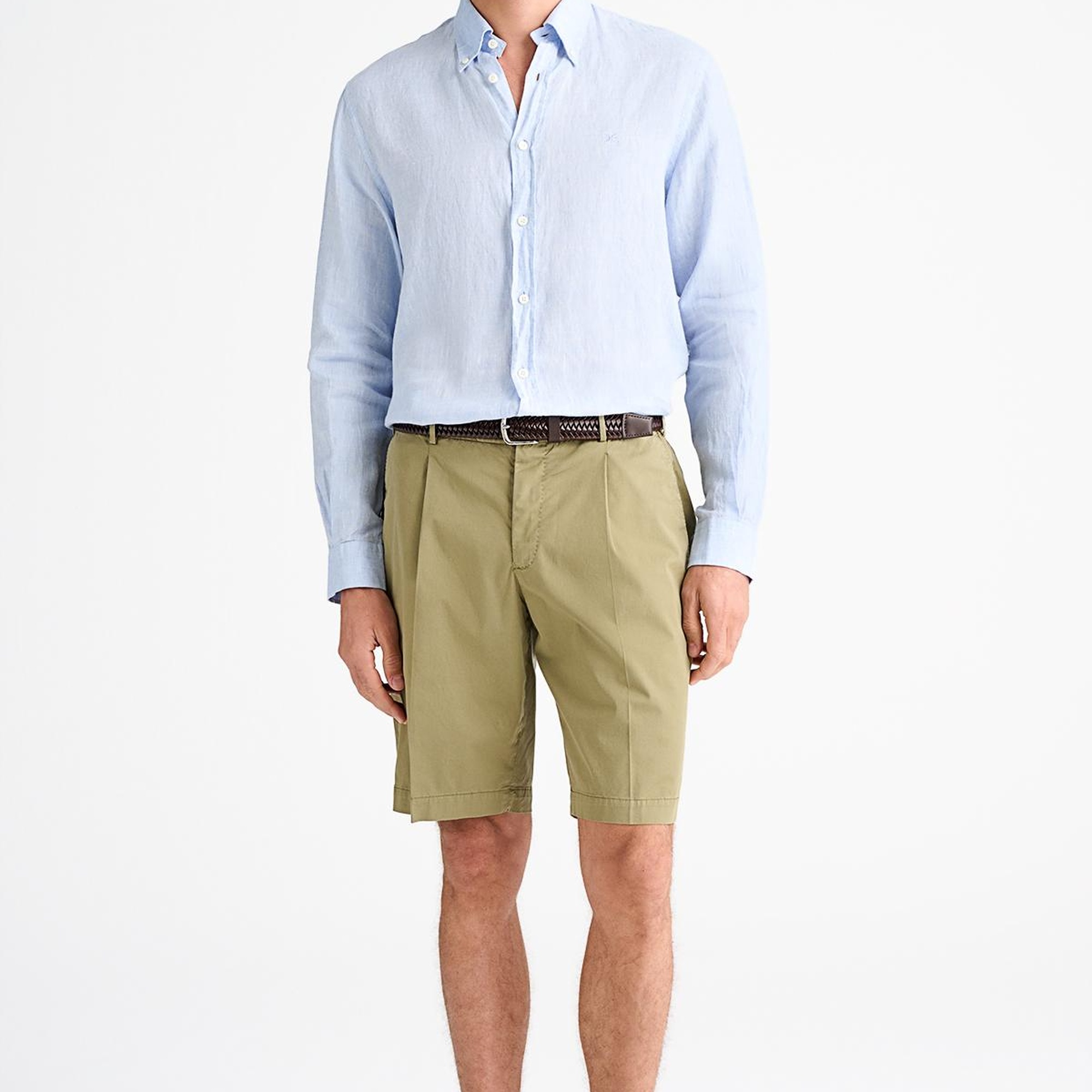 Erkek Yeşil Büzgülü Elastik Bel Bantlı Pilili Bermuda Şort