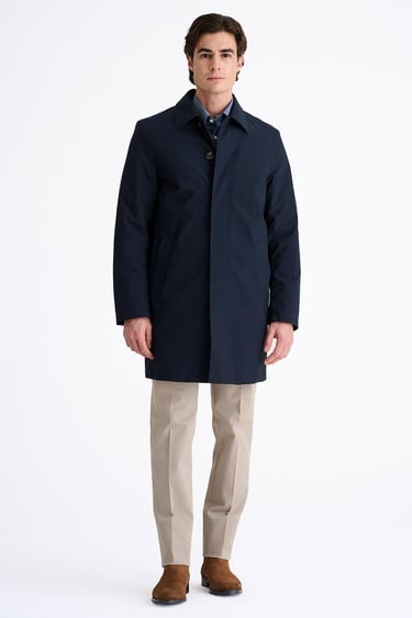  Erkek Lacivert Su Geçirmez Trençkot