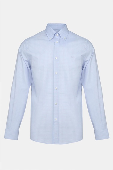  Erkek Mavi Cooper Fit Düğmeli Yaka Kazayağı Spor Gömlek