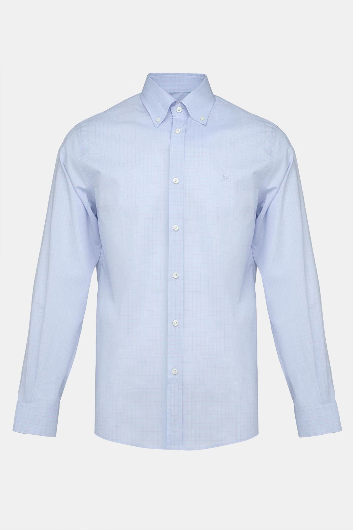  Erkek Mavi Cooper Fit Düğmeli Yaka Kazayağı Spor Gömlek