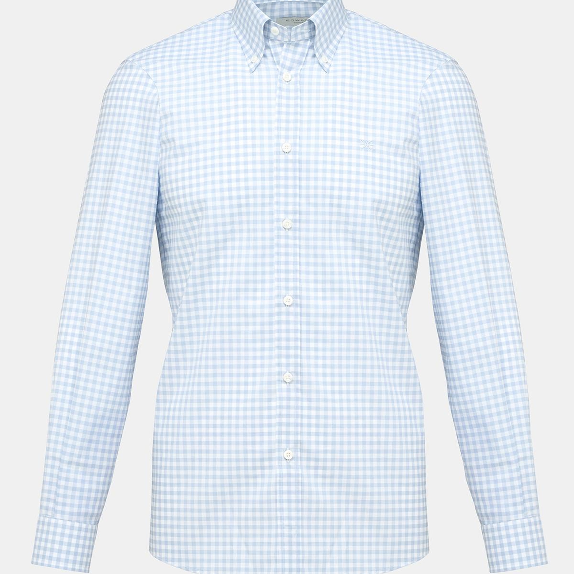 Erkek Mavi Cooper Fit Düğmeli Yaka Ekoseli Spor Gömlek