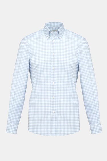  Erkek Mavi Cooper Fit Düğmeli Yaka Ekoseli Spor Gömlek