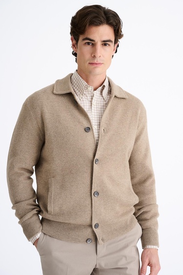  Erkek Bej Kaşmir Triko Ceket