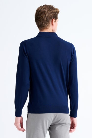  Erkek Lacivert Yün Polo Yaka Kazak