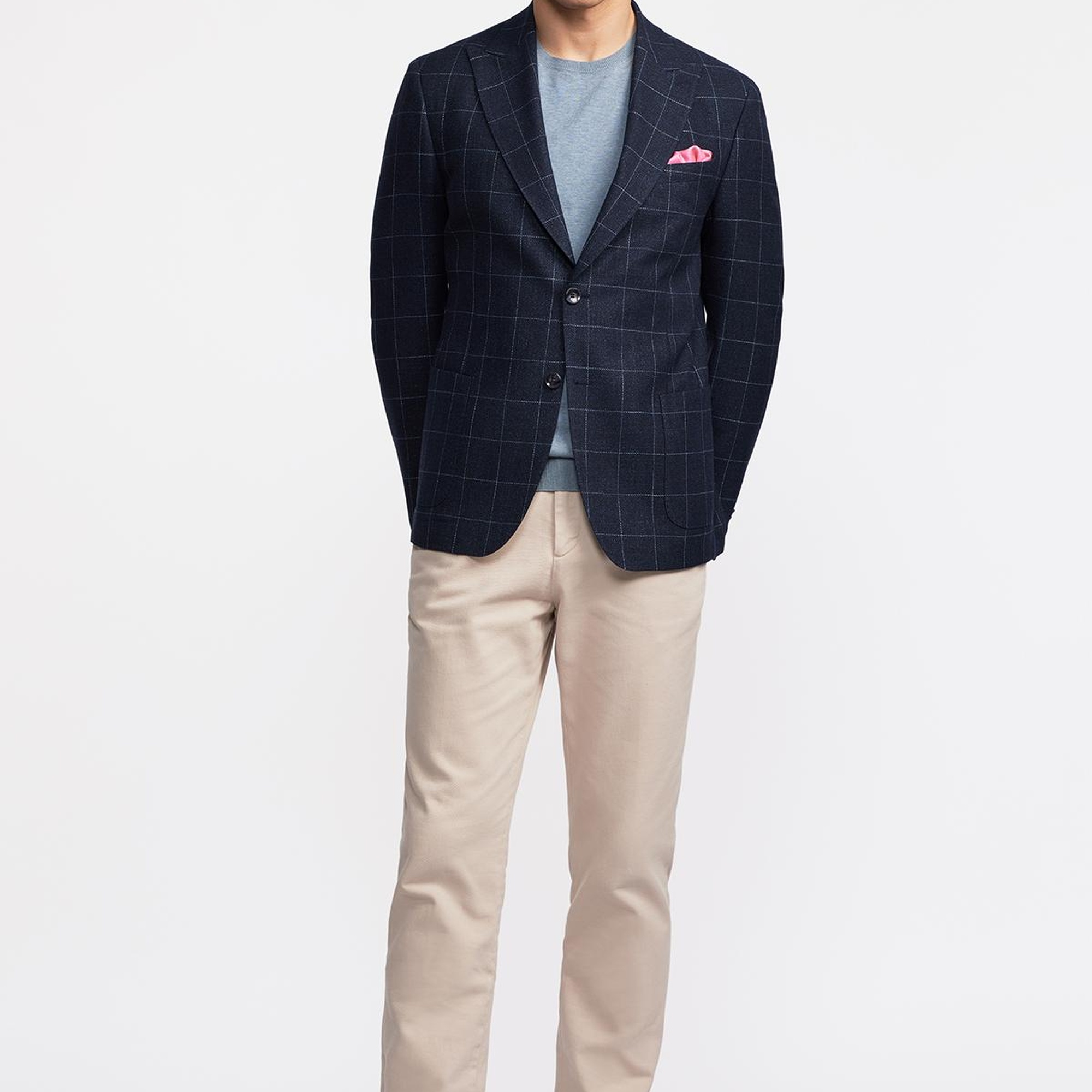 Erkek Lacivert Yün Keten Karışımlı Casual Ceket