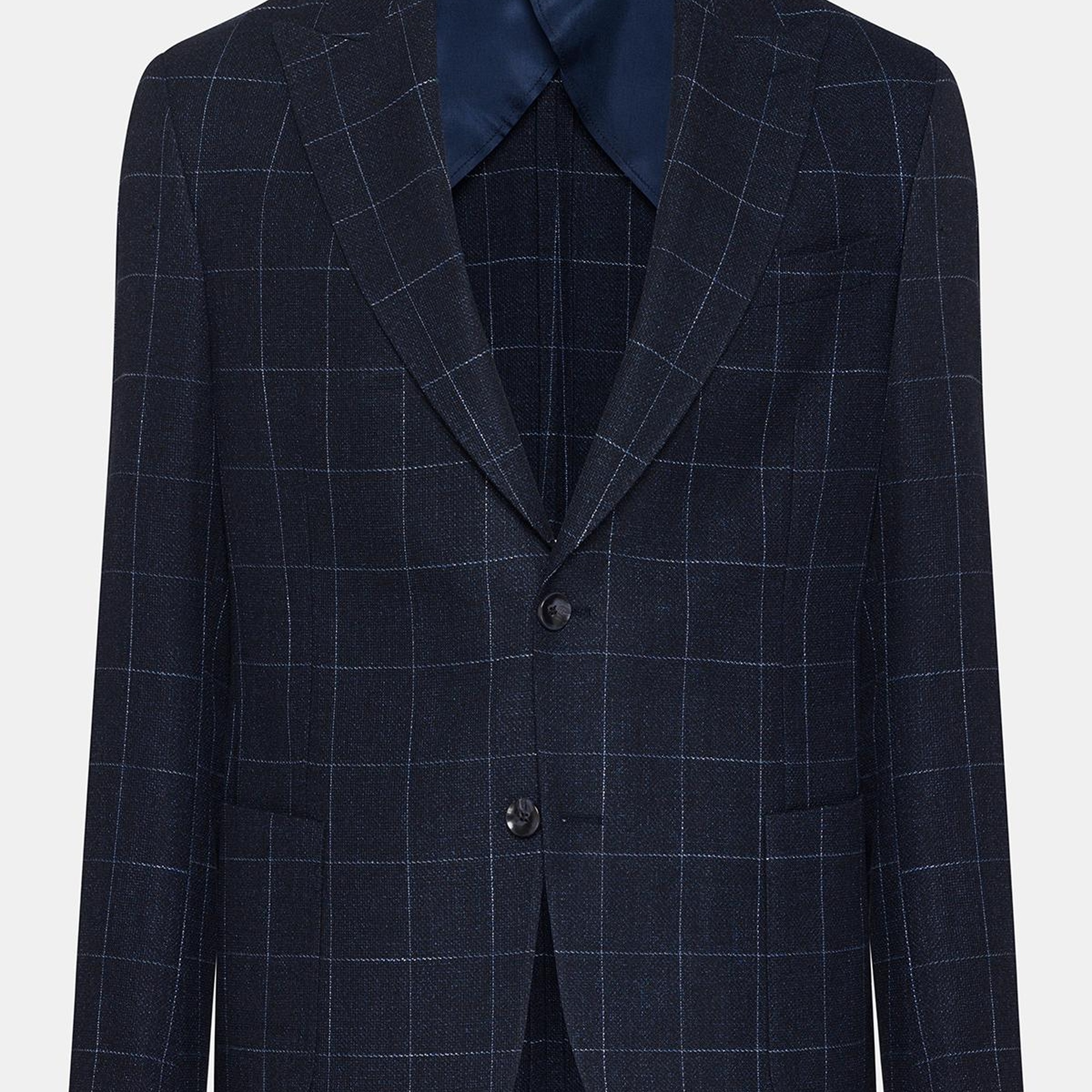 Erkek Lacivert Yün Keten Karışımlı Casual Ceket