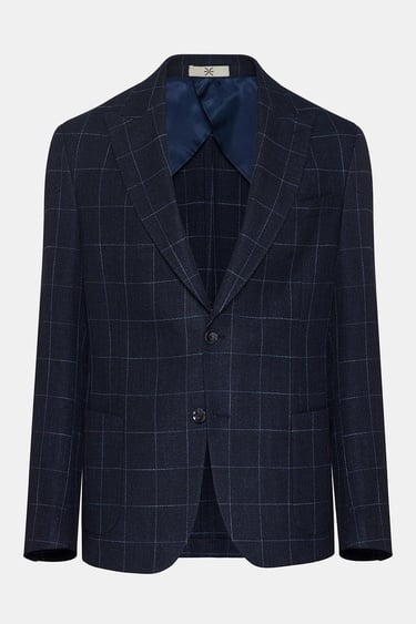  Erkek Lacivert Yün Keten Karışımlı Casual Ceket