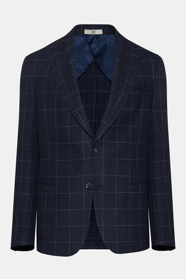  Erkek Lacivert Yün Keten Karışımlı Casual Ceket