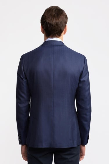  Erkek Lacivert Loro Piana Kumaşıyla Üretilmiş Yün İpek Karışımlı Casual Ceket