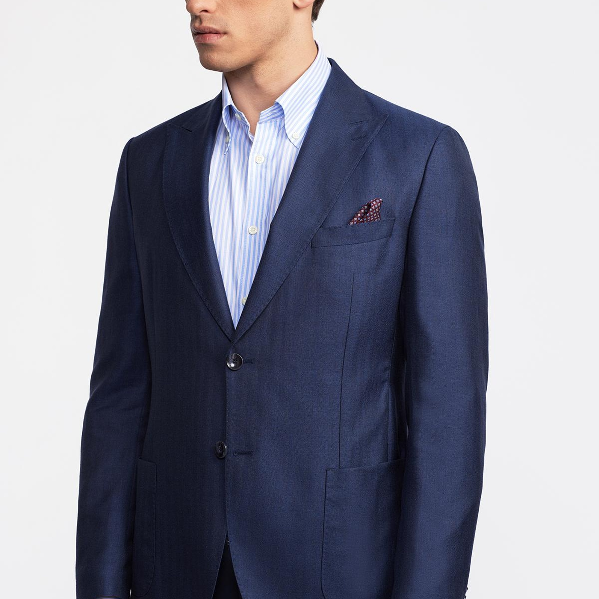 Erkek Lacivert Loro Piana Kumaşıyla Üretilmiş Yün İpek Karışımlı Casual Ceket