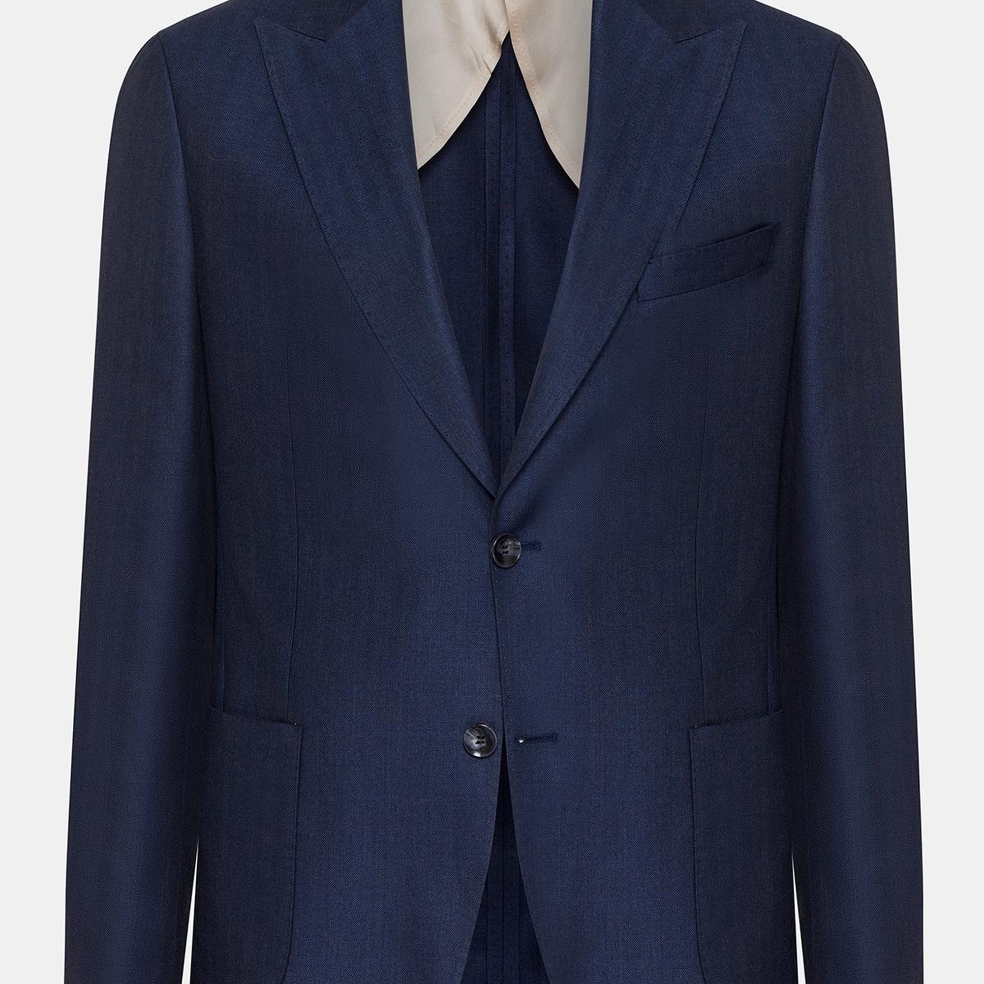 Erkek Lacivert Loro Piana Kumaşıyla Üretilmiş Yün İpek Karışımlı Casual Ceket