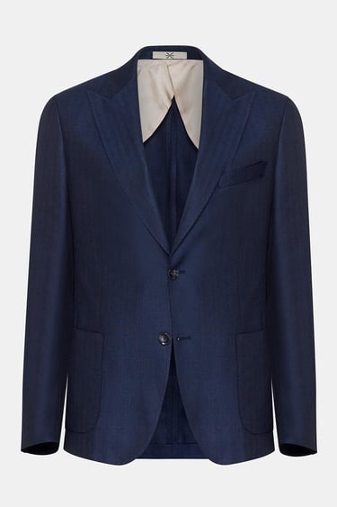  Erkek Lacivert Loro Piana Kumaşıyla Üretilmiş Yün İpek Karışımlı Casual Ceket