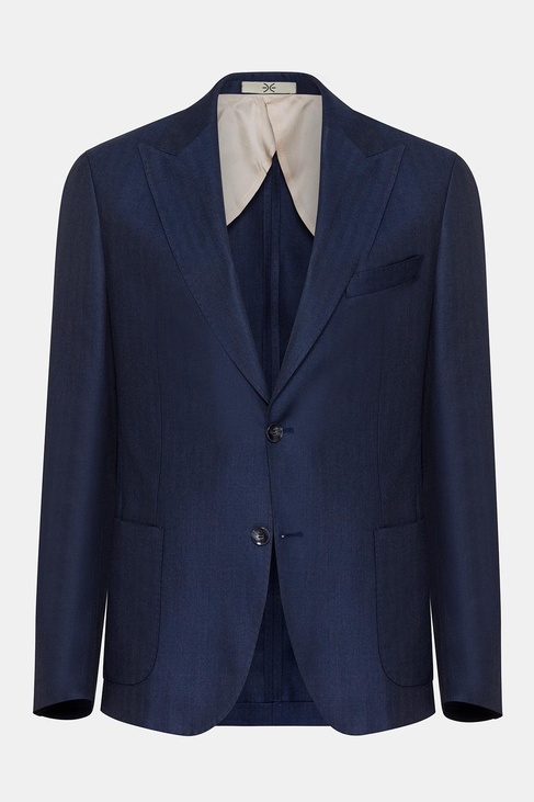  Erkek Lacivert Loro Piana Kumaşıyla Üretilmiş Yün İpek Karışımlı Casual Ceket