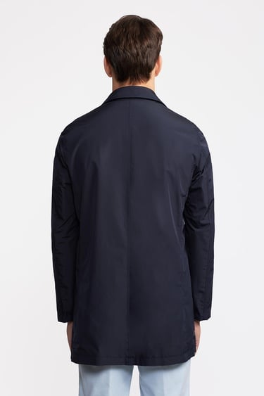  Erkek Lacivert Keten Karışımlı Hafif Trençkot