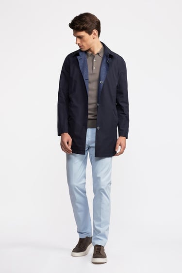  Erkek Lacivert Keten Karışımlı Hafif Trençkot