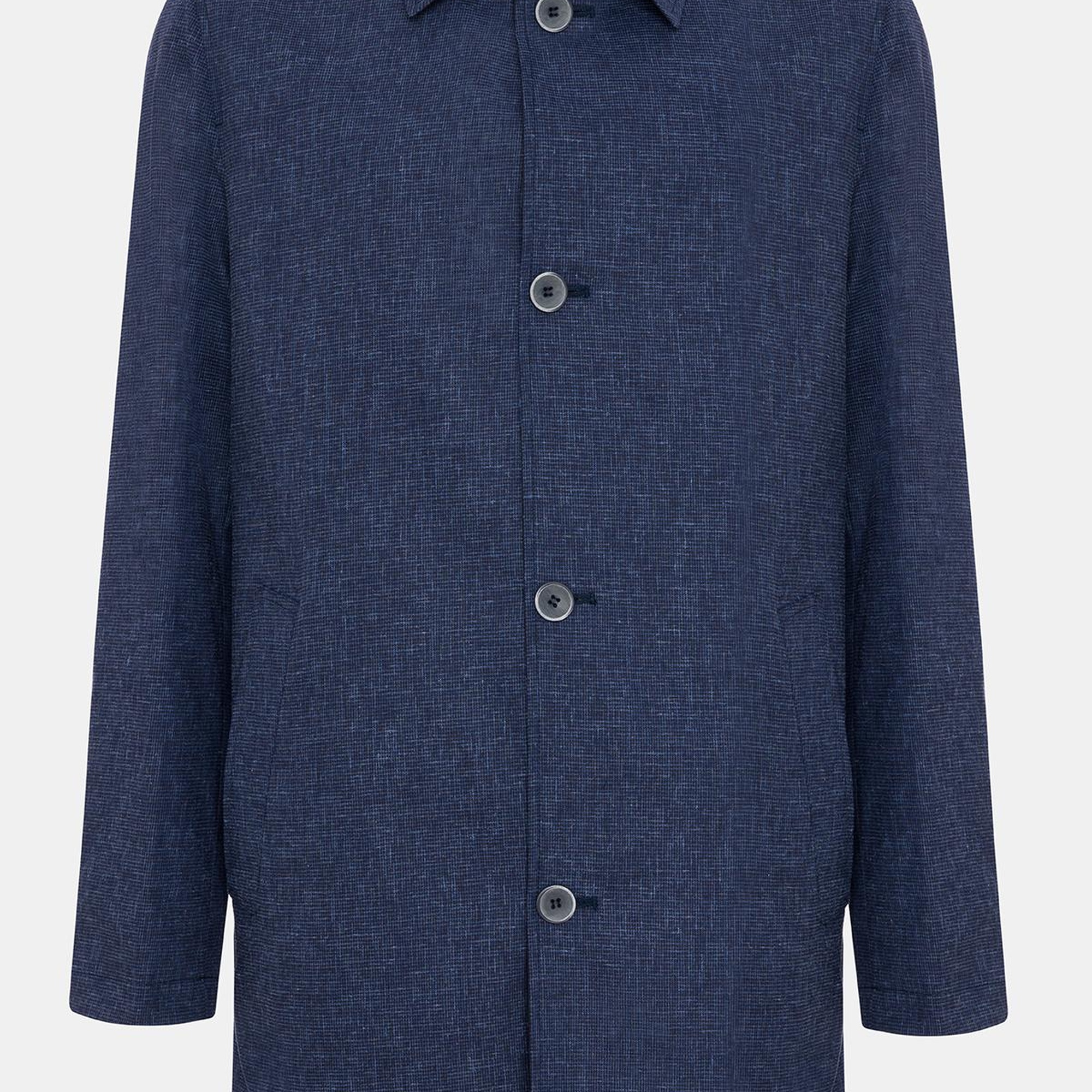 Erkek Lacivert Keten Karışımlı Hafif Trençkot