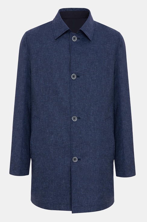  Erkek Lacivert Keten Karışımlı Hafif Trençkot