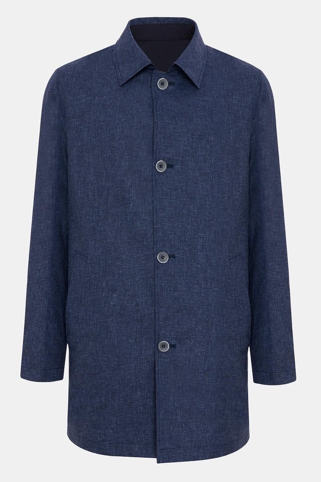  Erkek Lacivert Keten Karışımlı Hafif Trençkot