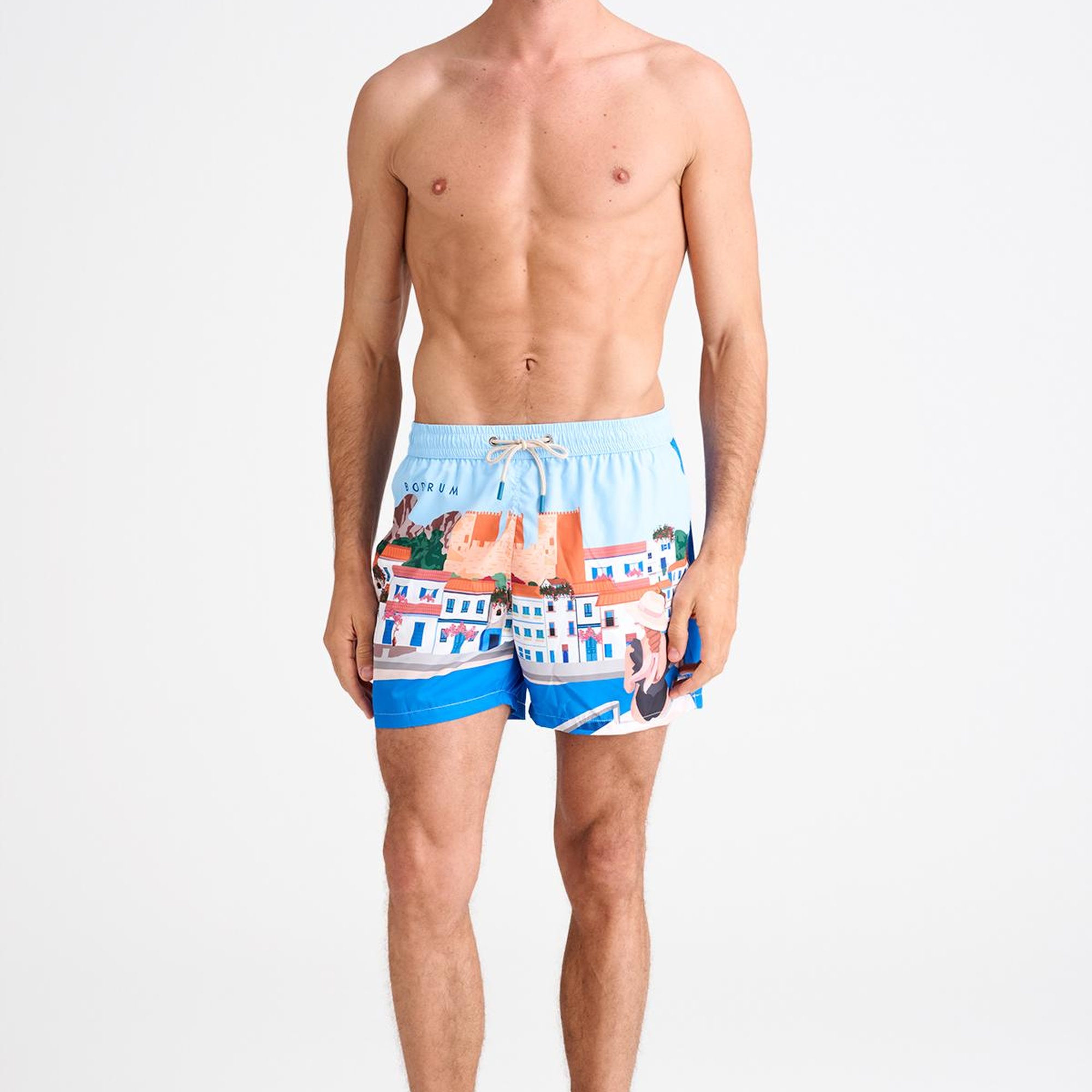 Erkek Mavi Bodrum Desenli Mayo Şort