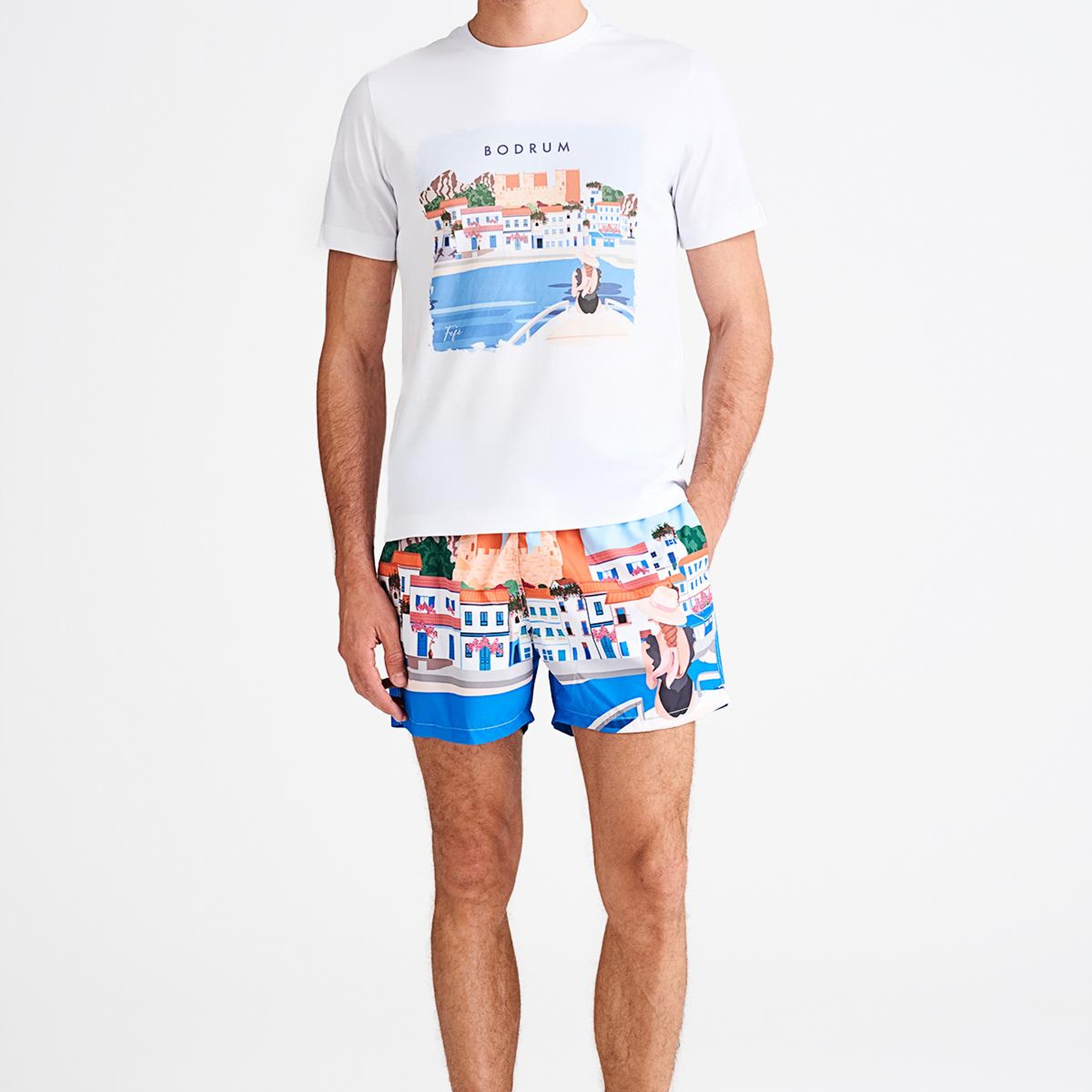 Erkek Mavi Bodrum Desenli Mayo Şort