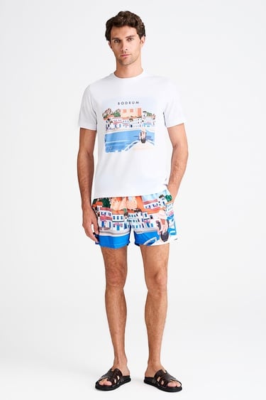  Erkek Mavi Bodrum Desenli Mayo Şort
