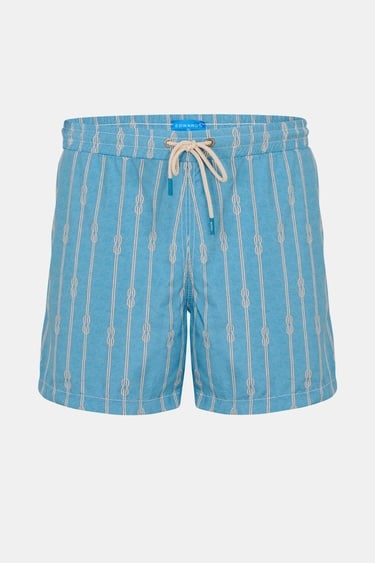  Erkek Mavi Desenli Mayo Şort