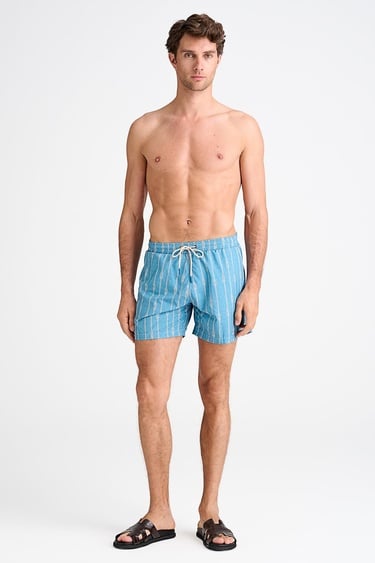  Erkek Mavi Desenli Mayo Şort