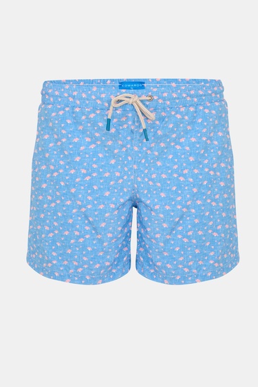  Erkek Mavi Desenli Mayo Şort