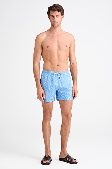  Erkek Mavi Desenli Mayo Şort