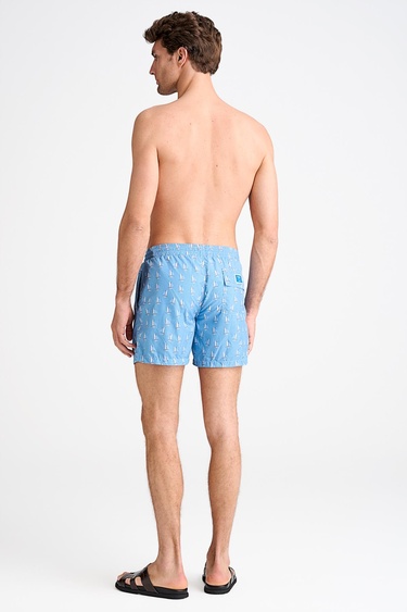  Erkek Mavi Desenli Mayo Şort