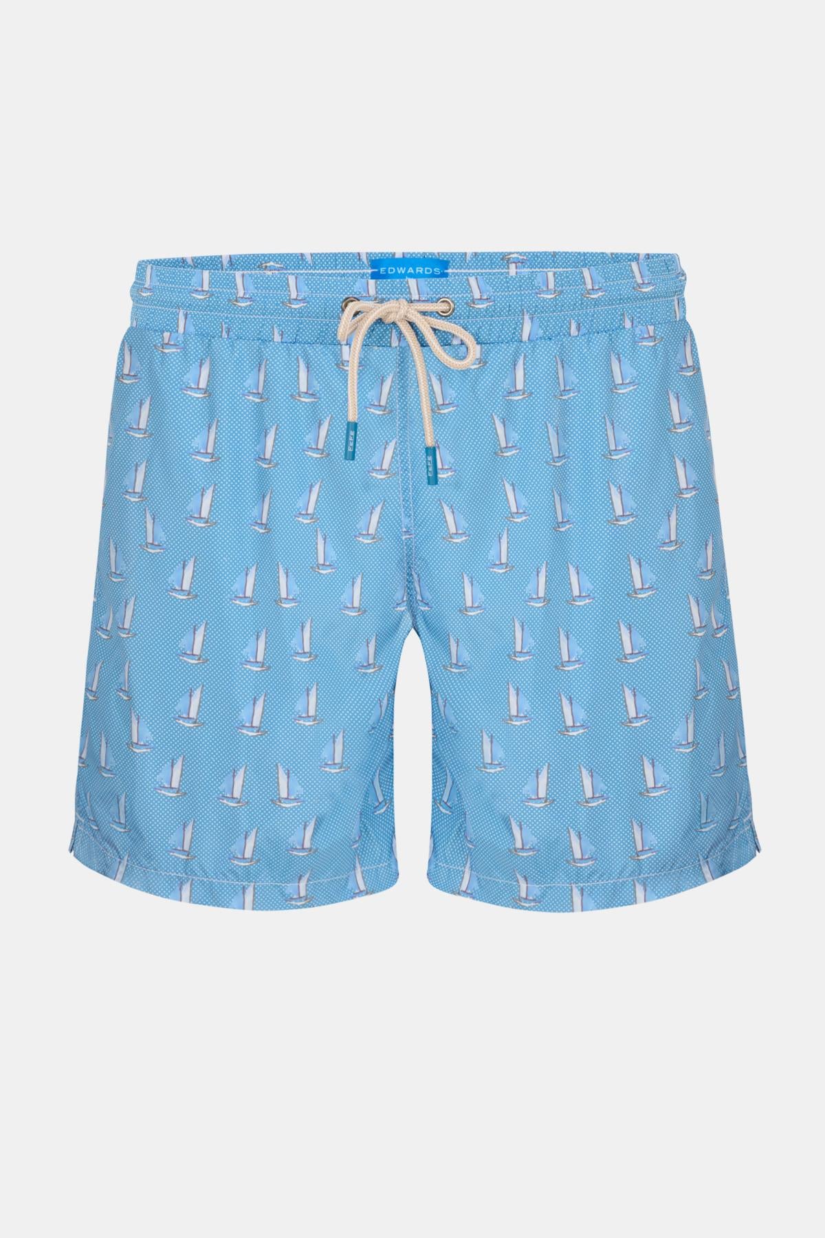  Erkek Mavi Desenli Mayo Şort