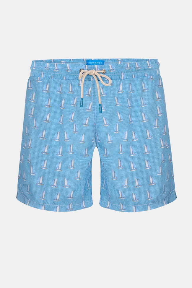  Erkek Mavi Desenli Mayo Şort
