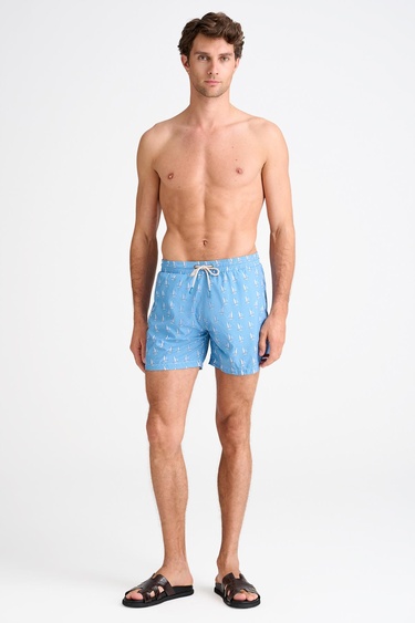  Erkek Mavi Desenli Mayo Şort