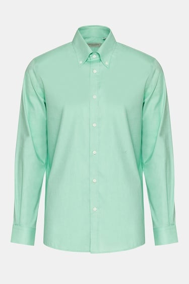  Erkek Yeşil Düğmeli Yaka Cooper Fit Spor Gömlek