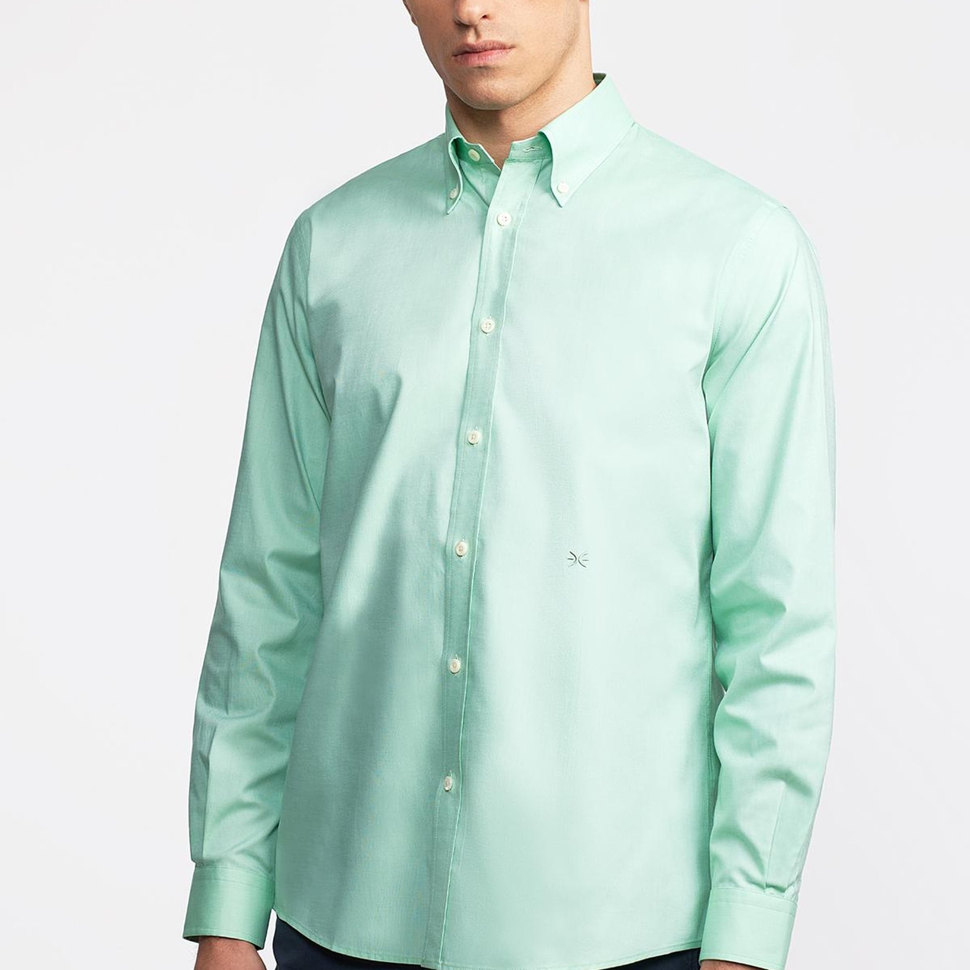 Erkek Yeşil Düğmeli Yaka Cooper Fit Spor Gömlek