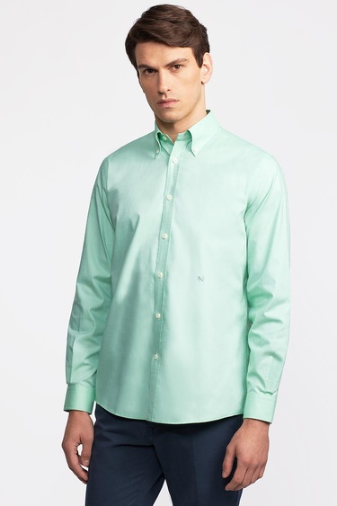  Erkek Yeşil Düğmeli Yaka Cooper Fit Spor Gömlek