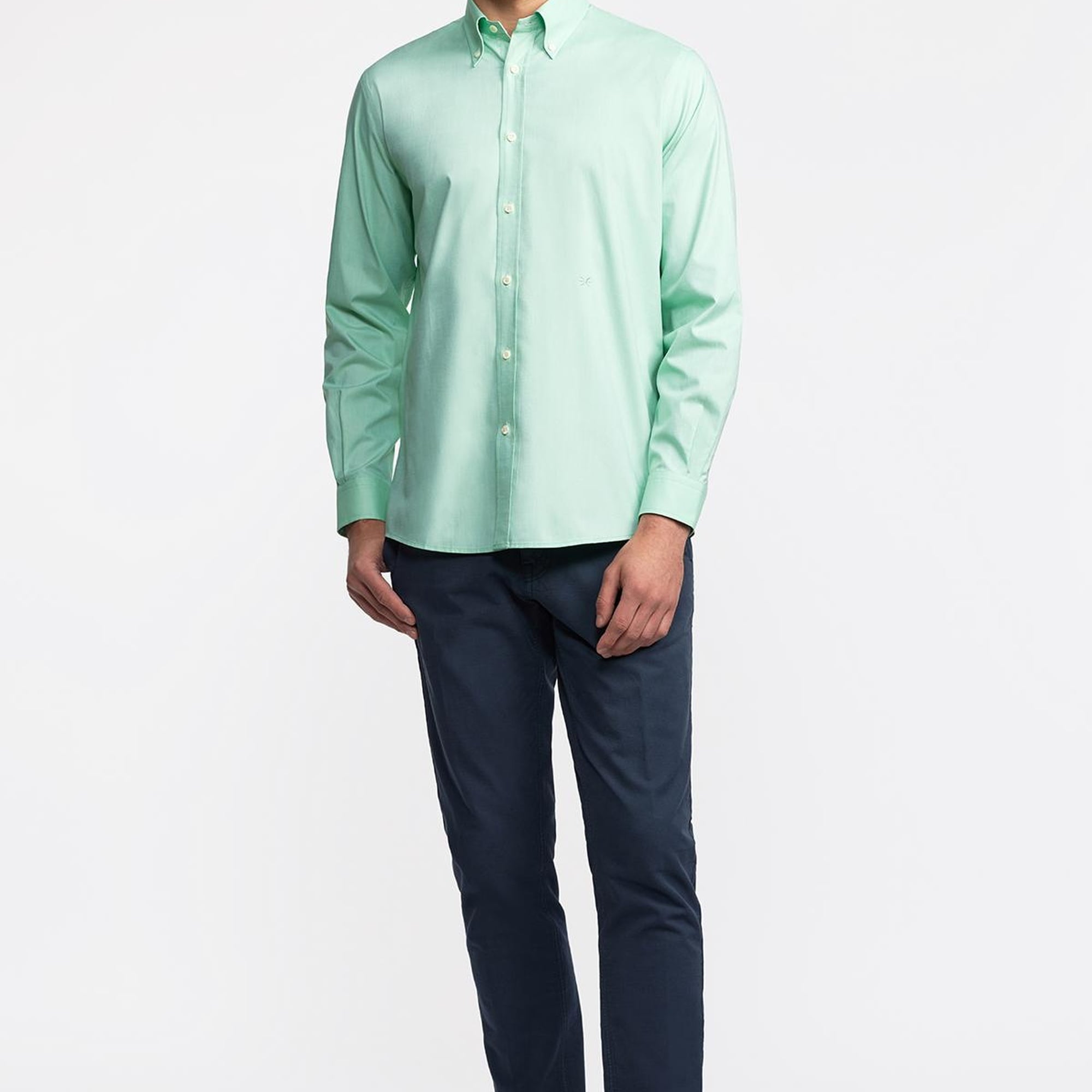 Erkek Yeşil Düğmeli Yaka Cooper Fit Spor Gömlek
