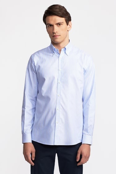  Erkek Açık Mavi Düğmeli Yaka Cooper Fit Oxford Spor Gömlek