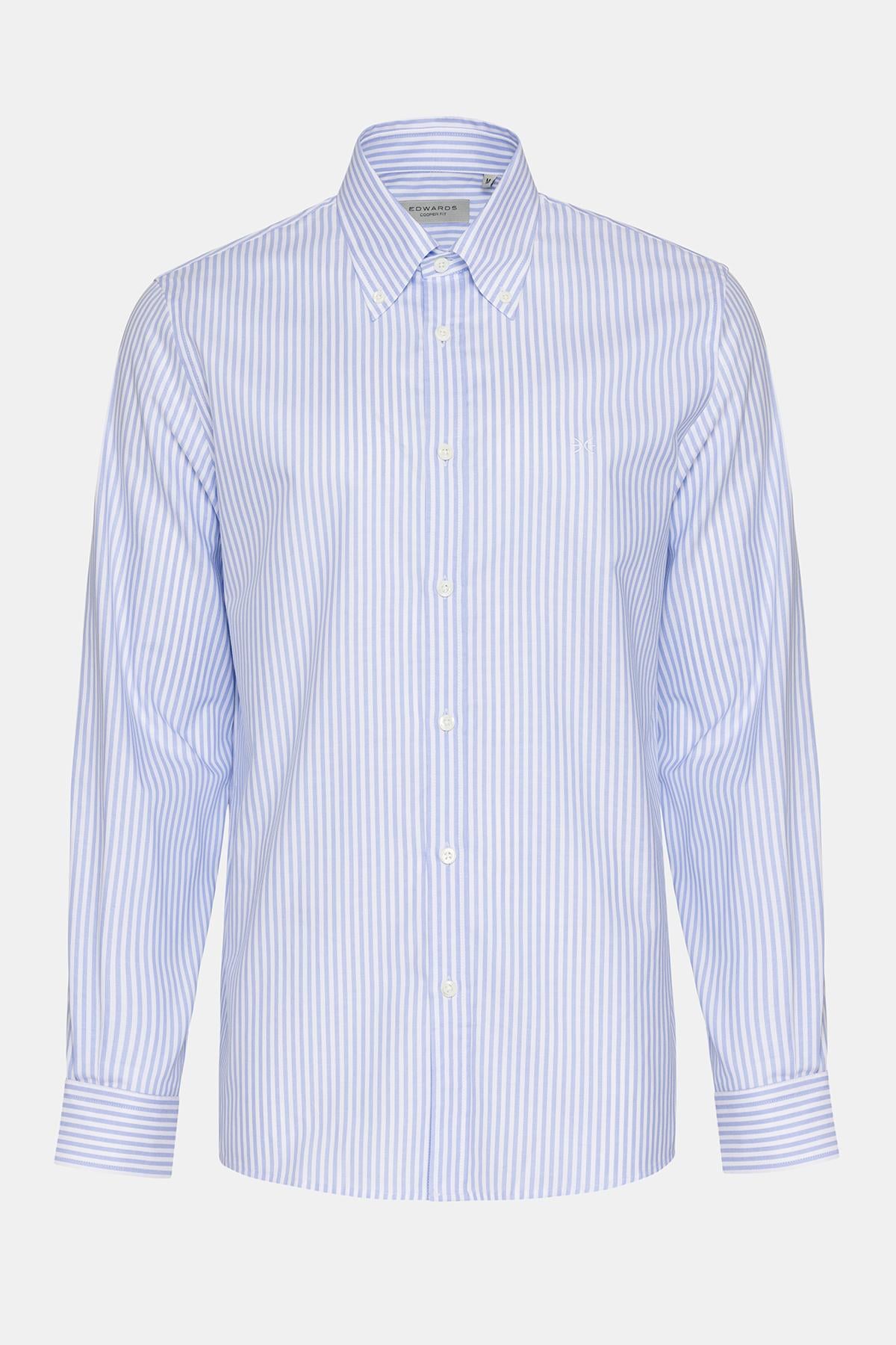 Erkek Açık Mavi Düğmeli Yaka Cooper Fit Oxford Spor Gömlek