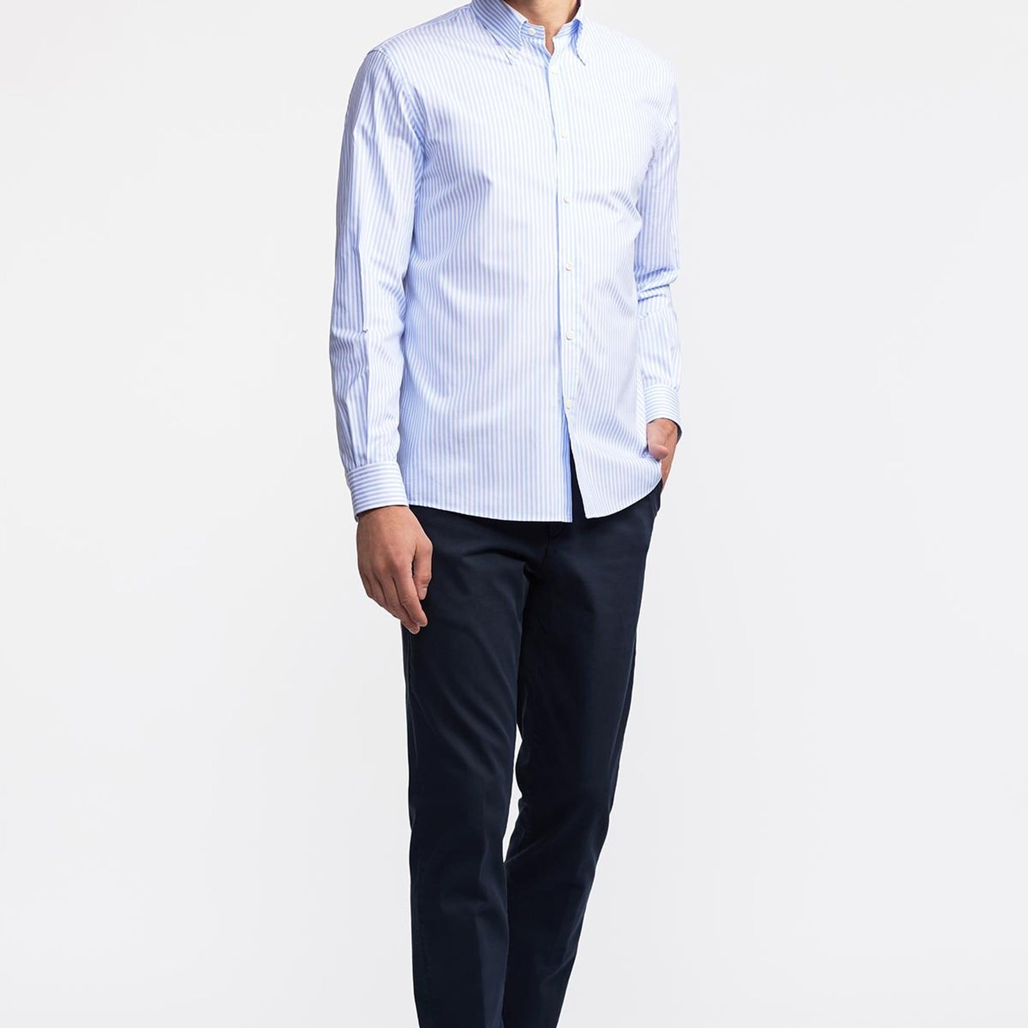 Erkek Açık Mavi Düğmeli Yaka Cooper Fit Oxford Spor Gömlek