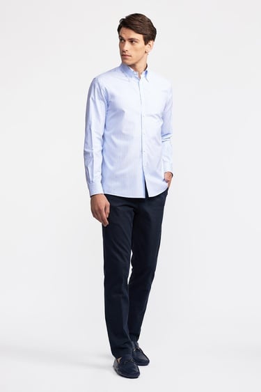  Erkek Açık Mavi Düğmeli Yaka Cooper Fit Oxford Spor Gömlek