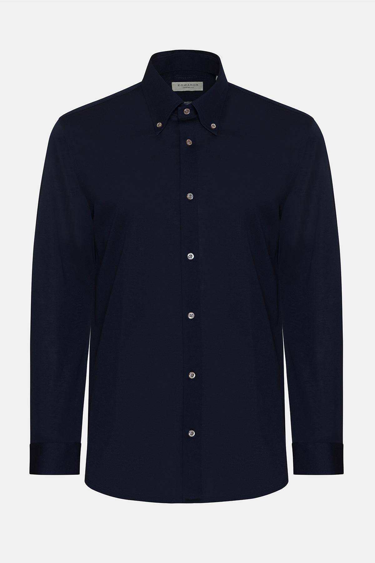  Erkek Lacivert Düğmeli Yaka Cooper Fit Spor Gömlek