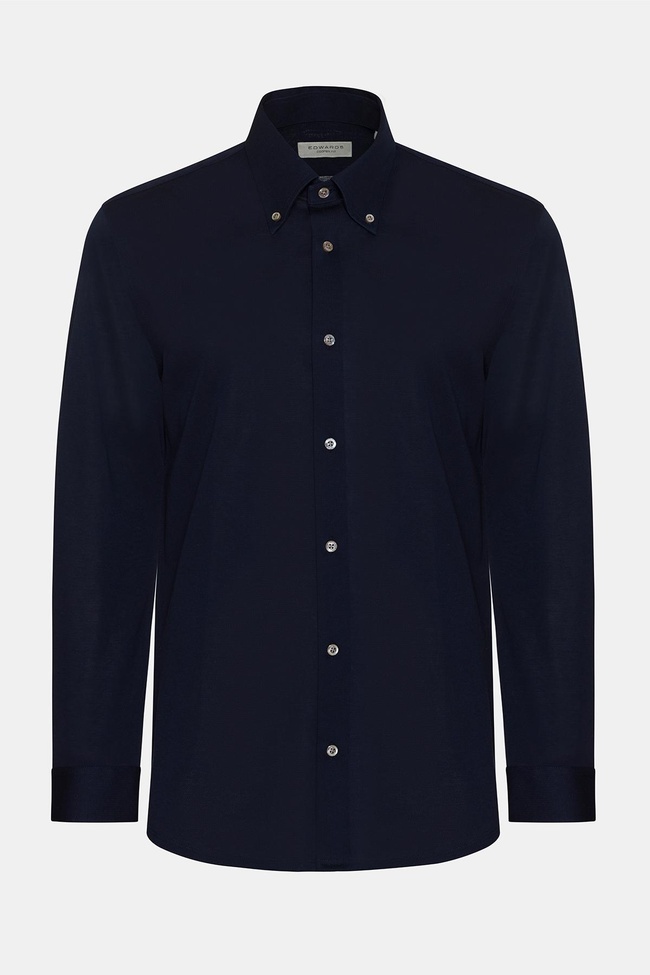  Erkek Lacivert Düğmeli Yaka Cooper Fit Spor Gömlek