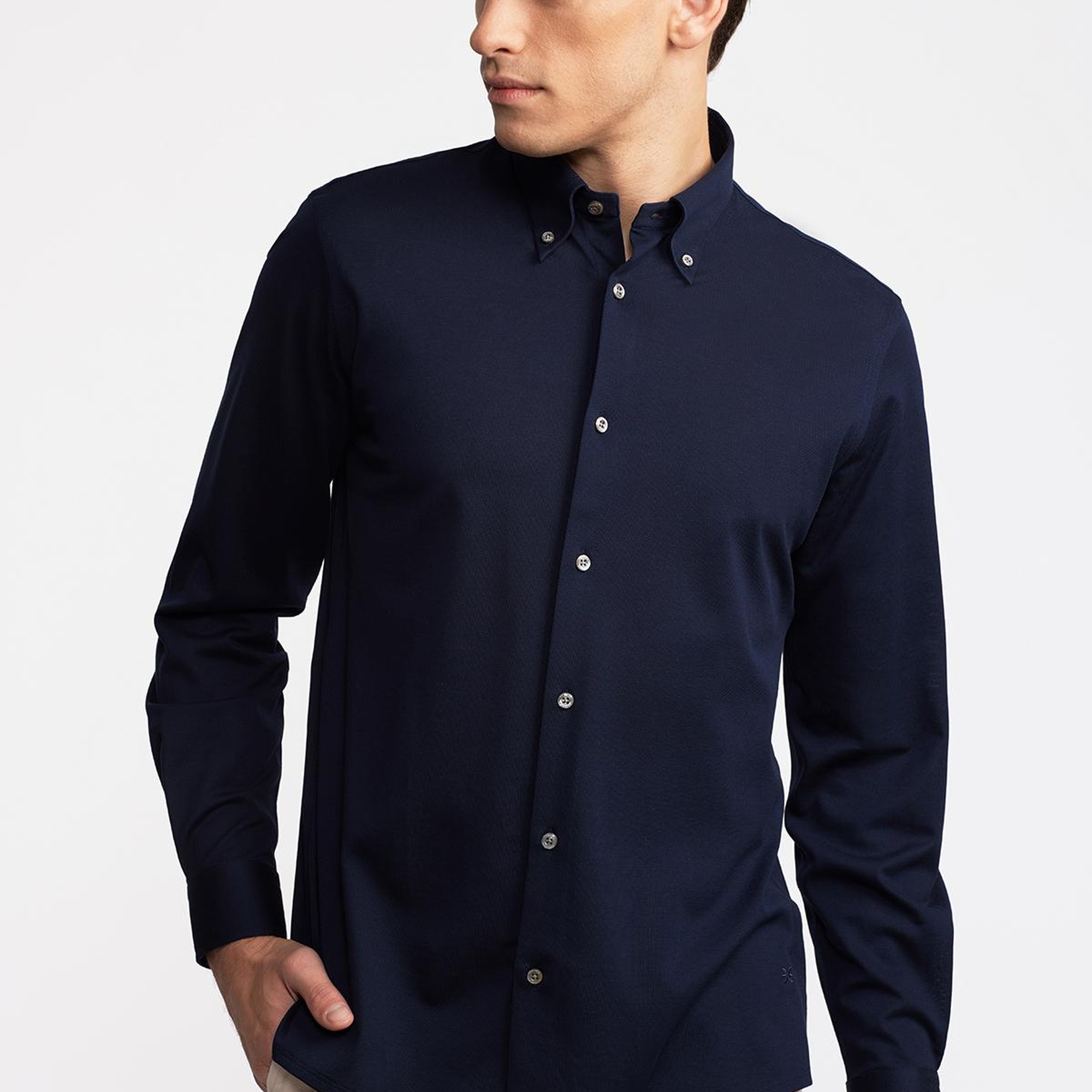 Erkek Lacivert Düğmeli Yaka Cooper Fit Spor Gömlek