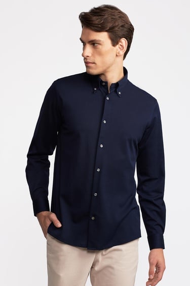 Erkek Lacivert Düğmeli Yaka Cooper Fit Spor Gömlek