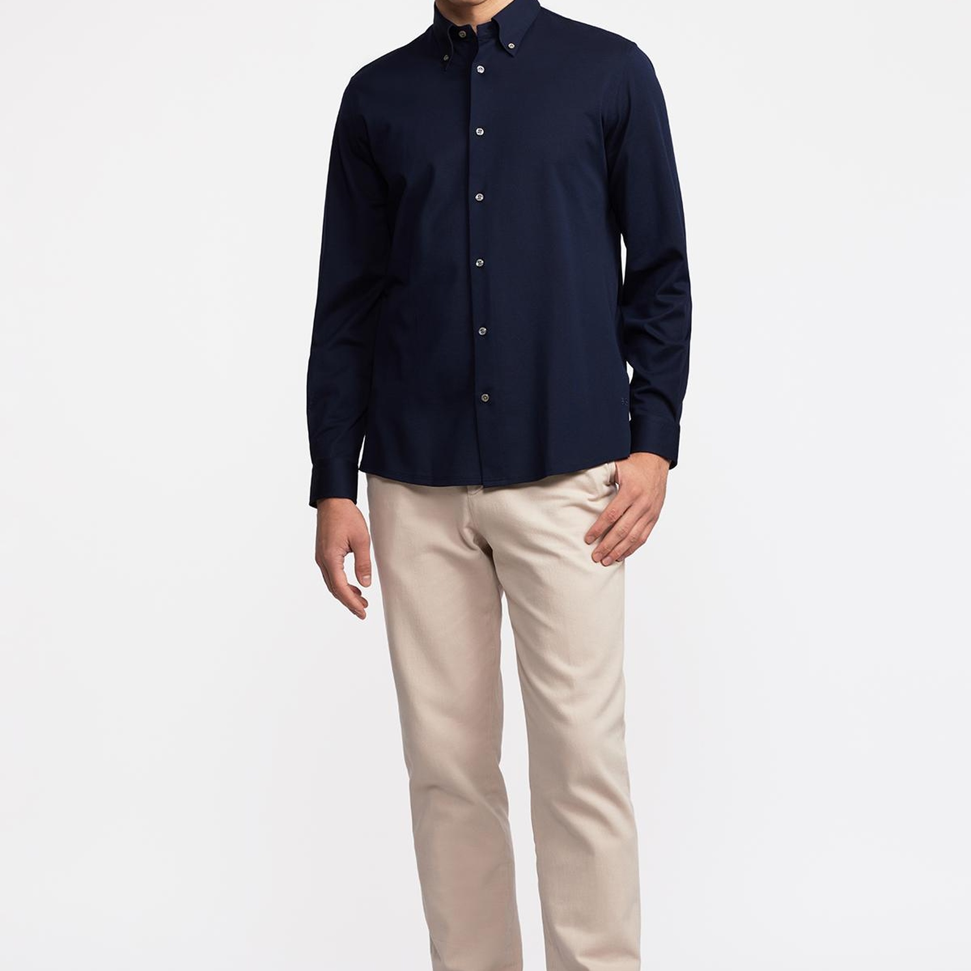 Erkek Lacivert Düğmeli Yaka Cooper Fit Spor Gömlek