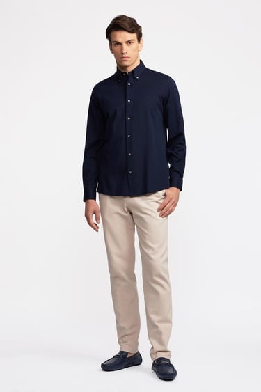  Erkek Lacivert Düğmeli Yaka Cooper Fit Spor Gömlek