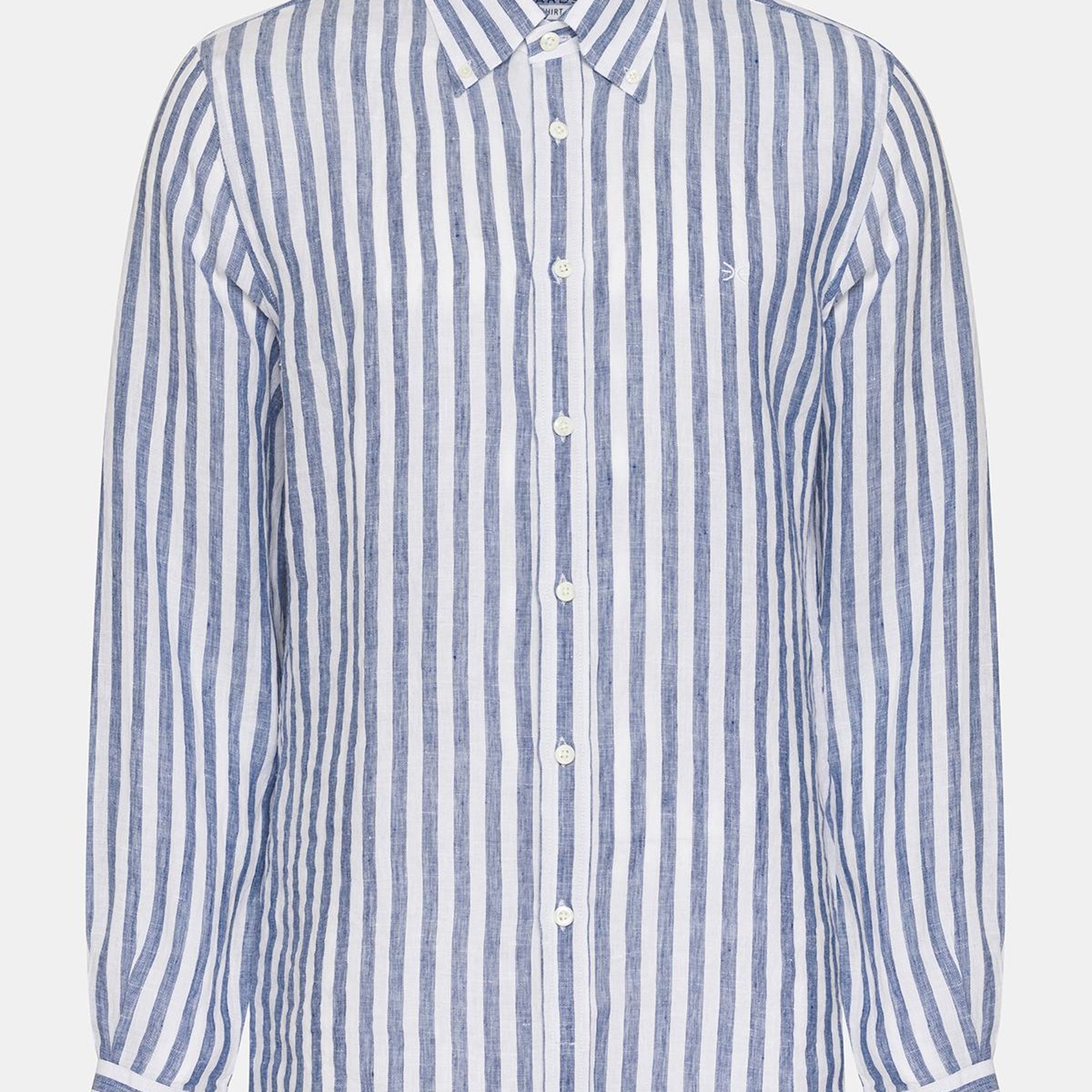 Erkek Lacivert Düğmeli Yaka Cooper Fit İrlanda Keten Gömlek